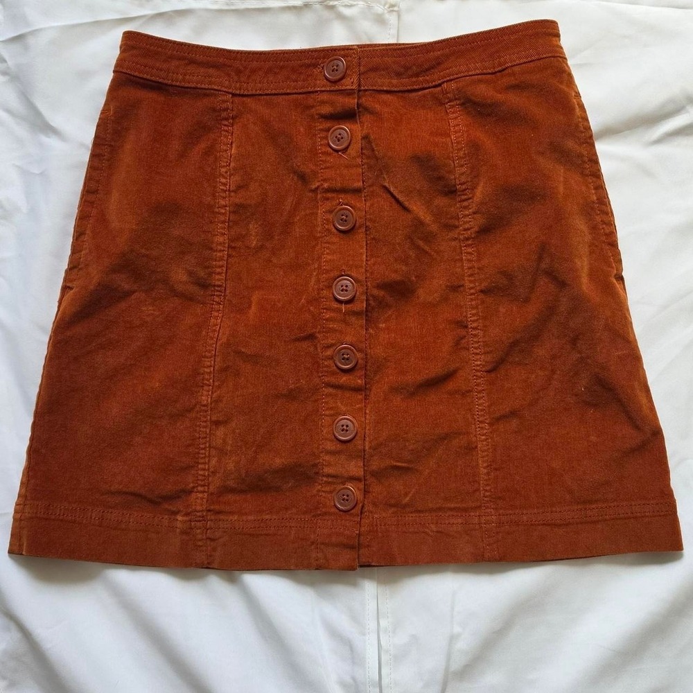 Knox Rose Rust Orange Corduroy Button Front Mini Skirt Size 6 A-Line Boho